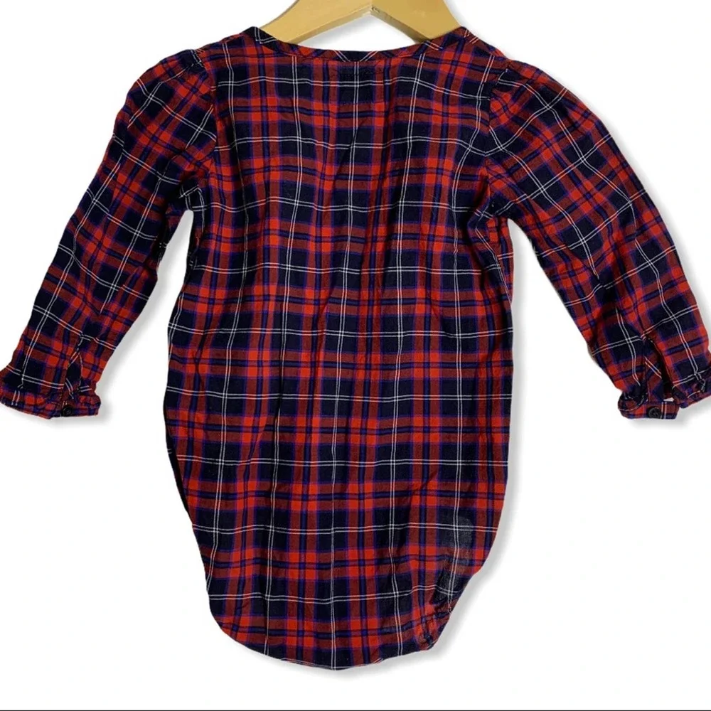 Oshkosh red plaid one piece ruffle edges 12‎ month